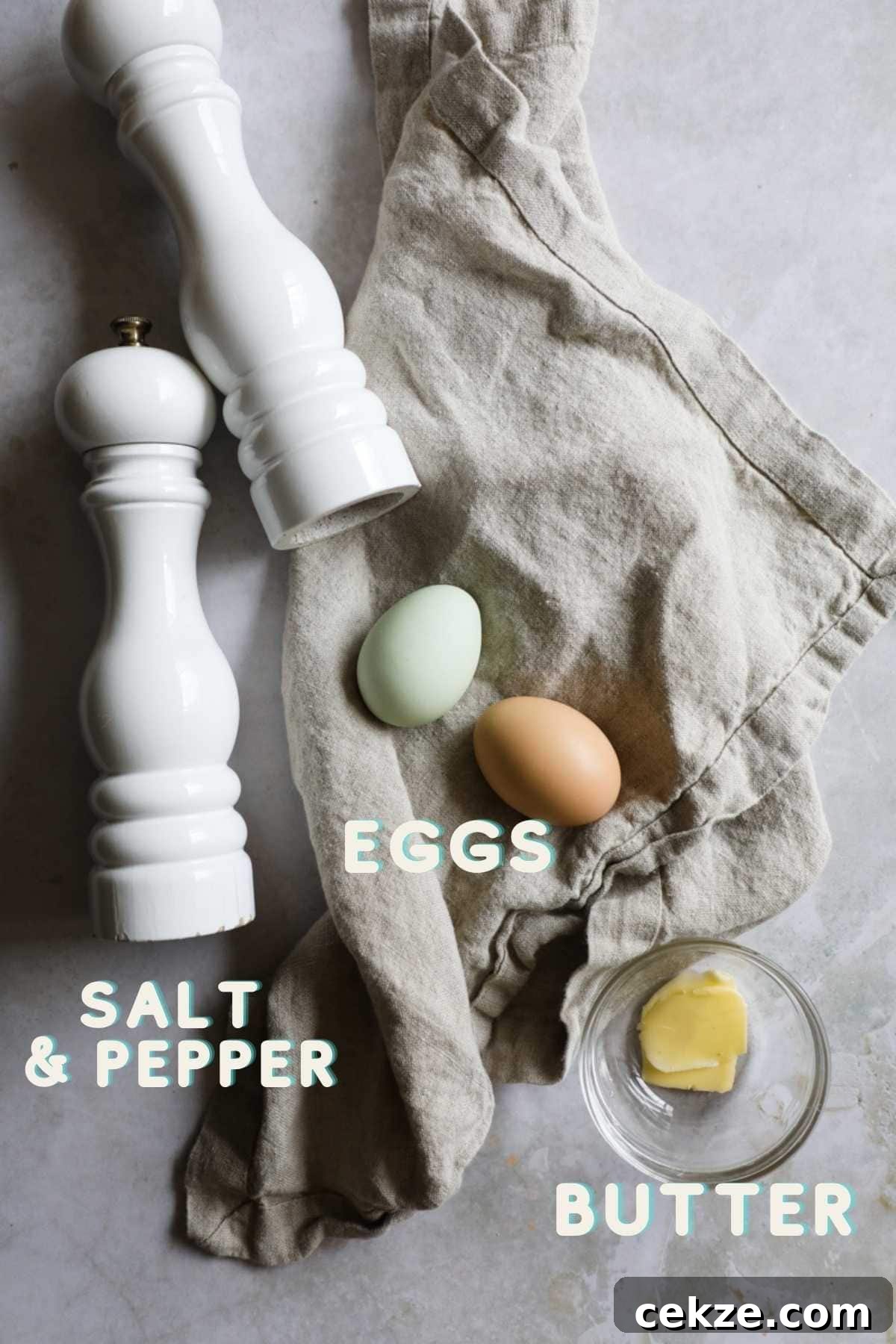 Perfect Sunny-Side-Up Eggs: Step-by-Step Cooking Guide 3 Ingredients to make sunny side up eggs, including pasture raised eggs, butter, salt, and pepper.