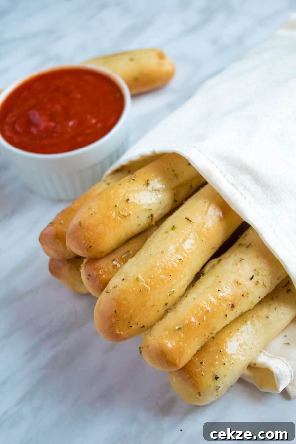 Stacked Homemade Garlic Butter Breadsticks