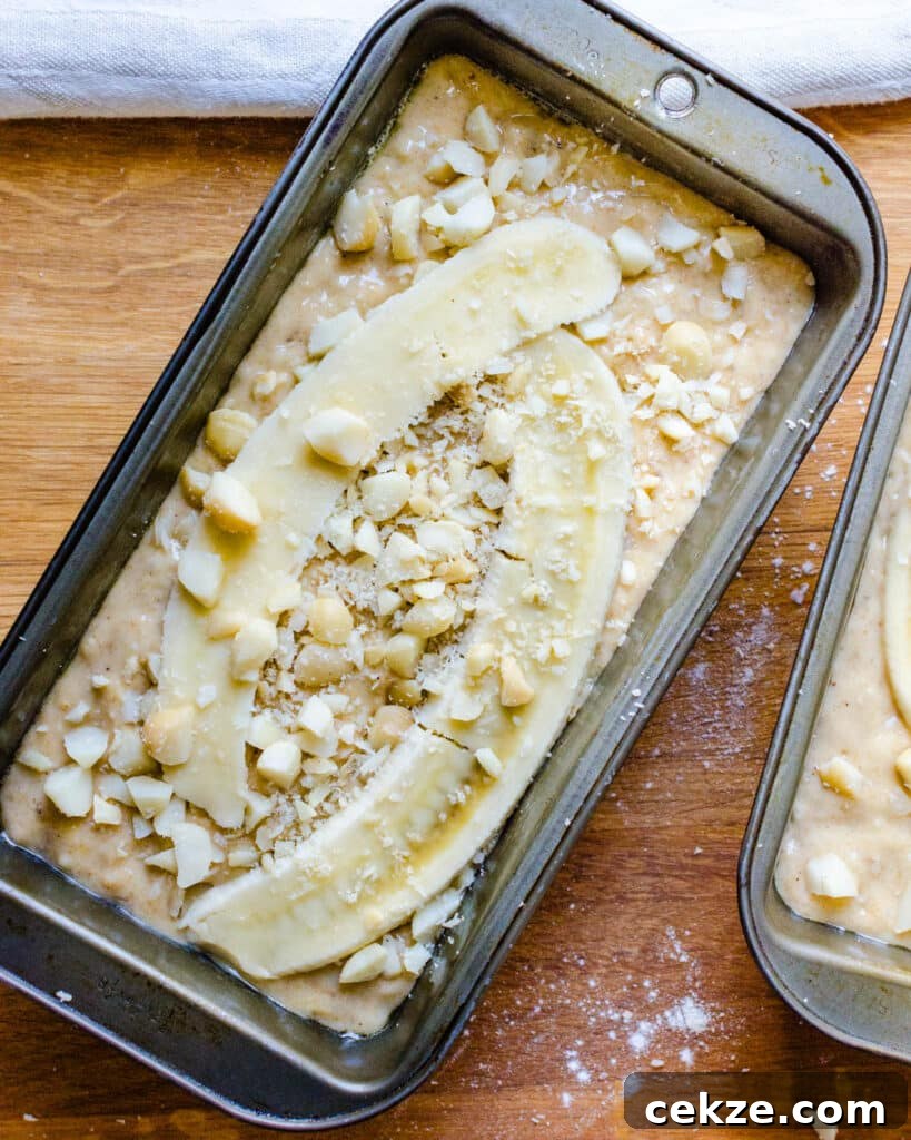Decorating with bananas and macadamia nuts.