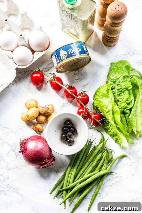 Classic Niçoise Salad Recipe: Tuna, Eggs & Mediterranean Veggies 4 A classic salad recipe this salad nicoise fits perfectly on your bistro menu. Serve for lunch or as a side dish with dinner. A great summer salad with summer vegetables, eggs and tuna. Super quick and easy so the ultimate fast-food recipe.