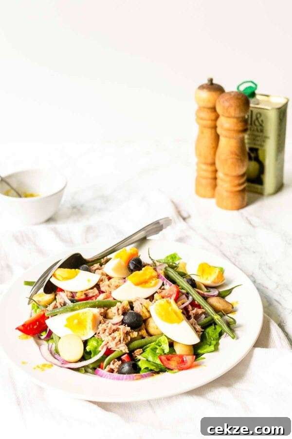 Classic Niçoise Salad Recipe: Tuna, Eggs & Mediterranean Veggies 6 A classic salad recipe this salad nicoise. A tasty summer salad with summer vegetables, eggs and tuna. Super quick and easy so the ultimate fast-food recipe.