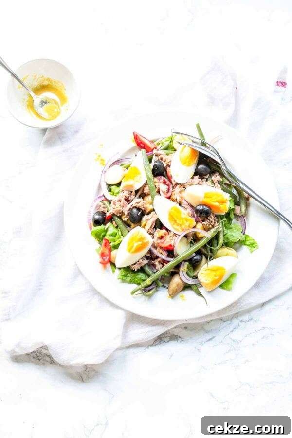 Classic Niçoise Salad Recipe: Tuna, Eggs & Mediterranean Veggies 7 Salad nicoise with summer vegetables, eggs and tuna. Super quick and easy to make for lunch or as side dish.