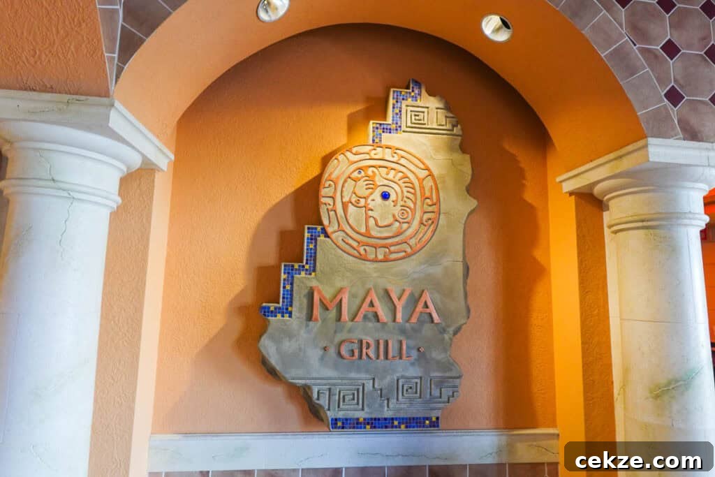 Maya Grill entrance sign.