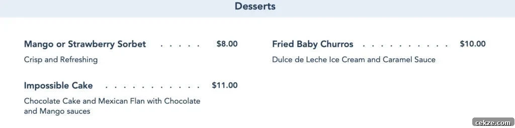 dessert menu from Maya Grill.