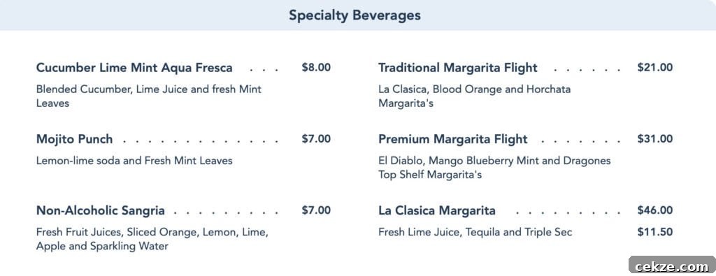 specialty drink menu for Maya Grill.