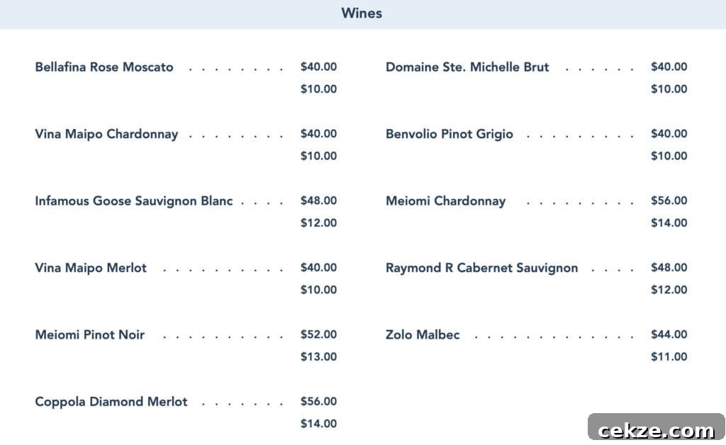 wine menu from Maya Grill.