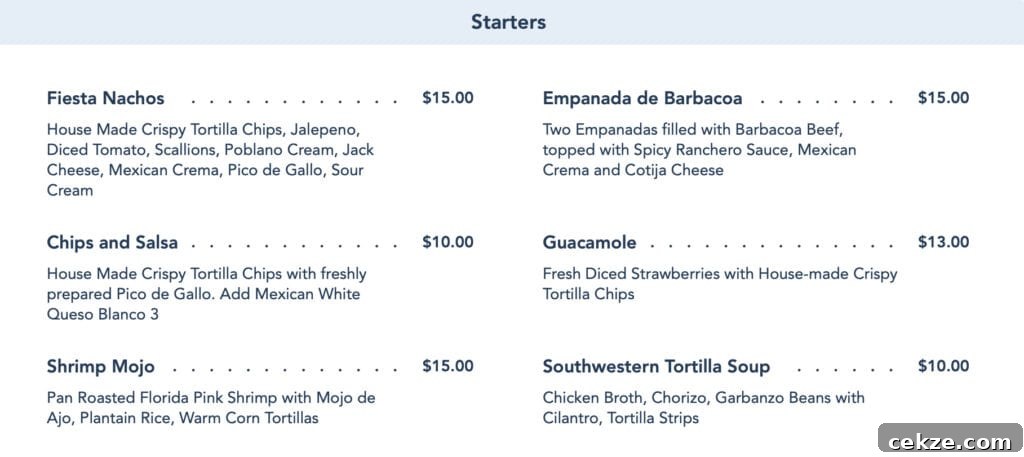 starter menu at Maya Grill.