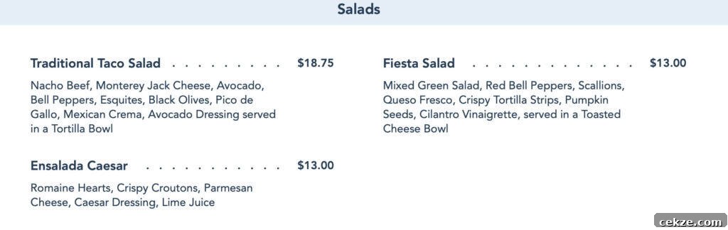 salad menu from Maya Grill.