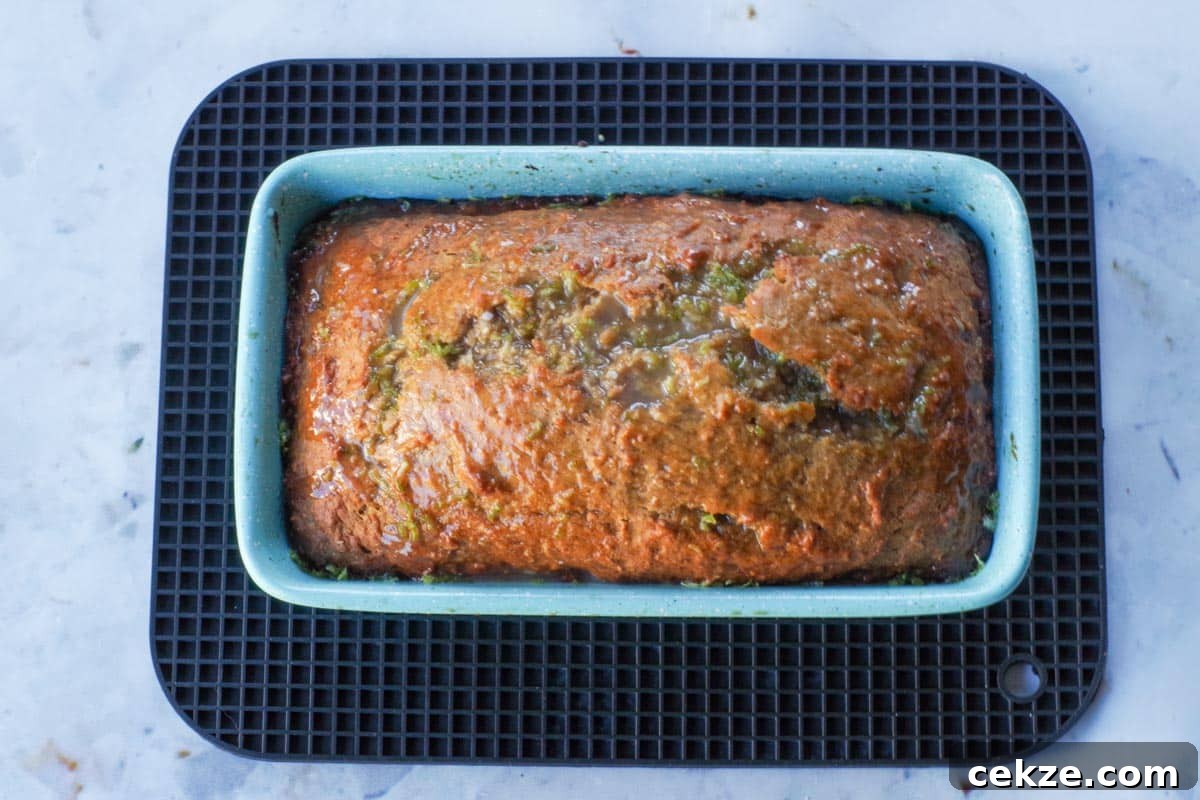Tropical Banana Bread with Lime Glaze Recipe 13 Glaze drizzled over warm bread.
