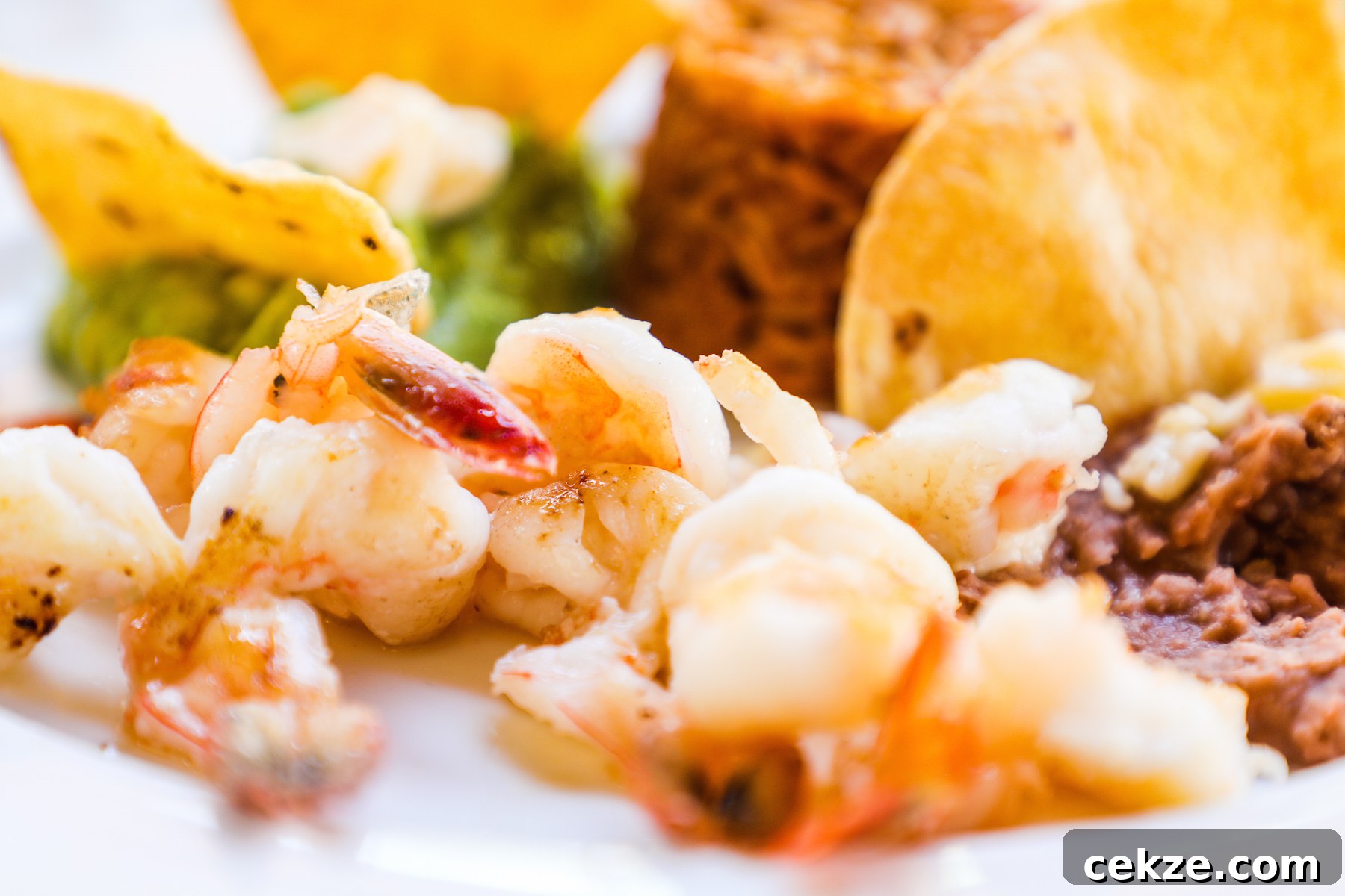 Shrimp, guacamole, and tortilla chips