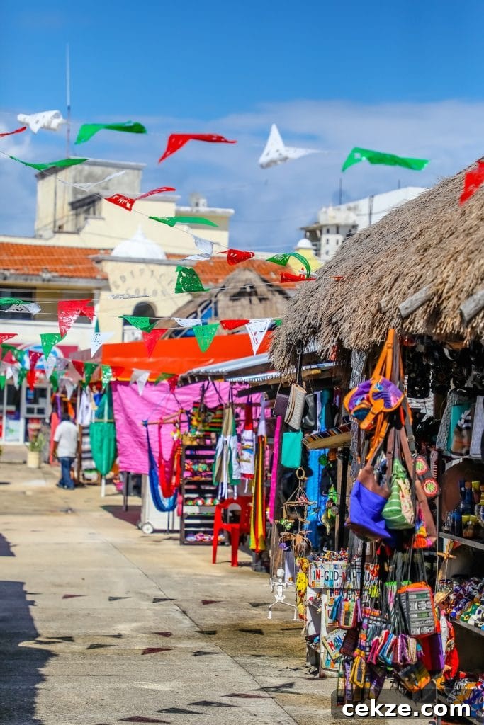 Colorful kites over Cozumel market
