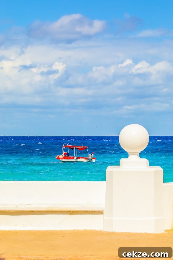 Malecon and small boat in Cozumel