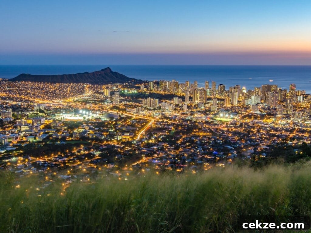 Scenic Oʻahu Lookouts You Can Drive To 4 Honolulu by night, as seen from Puʻu ʻUalakaʻa State Wayside, also called Tantatus.