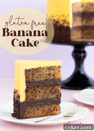 Devil’s Food Cake: Gluten-Free or Classic Recipe Explained 4 Close-up of a slice of cake with a text overlay reading "gluten free banana cake".