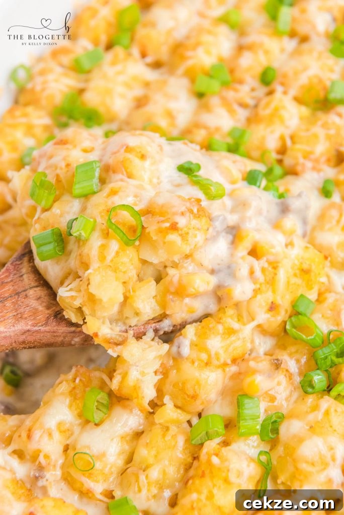 Hearty Cowboy Casserole: Cheesy Ground Beef & Potato Bake 3 Cowboy Casserole is an easy and comfort-food dinner with simple ingredients like ground beef, corn, cheese, and sour cream, then topped with delicious tater tots.