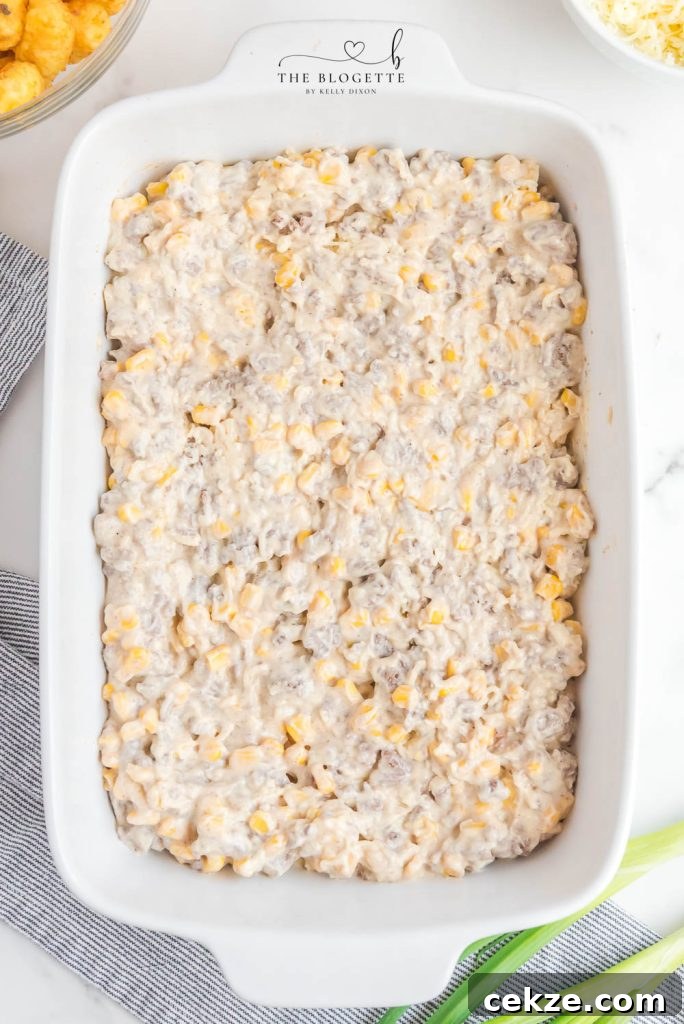 Hearty Cowboy Casserole: Cheesy Ground Beef & Potato Bake 6 Meat mixture