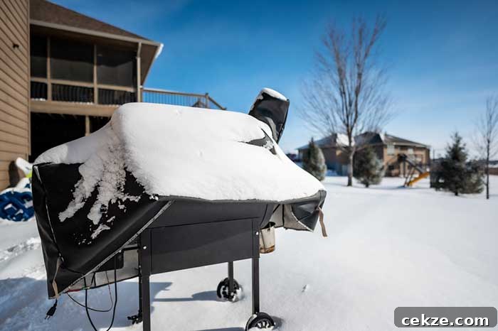 backyard barbecue smoker covered with welding blanket for winter