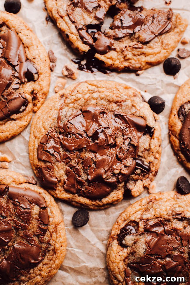 Nutella Toffee and Chocolate Chip Cookies 2 Close up shot of nutella toffee chocolate chip cookies