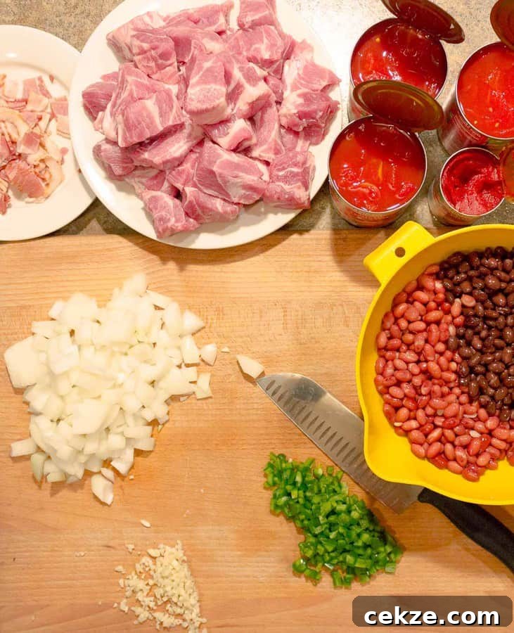 Instant Pot Red Pork Carnitas Chili Recipe 4 Chopped and diced ingrediants for Instant Pot Pressure Cooker Red Pork Chili