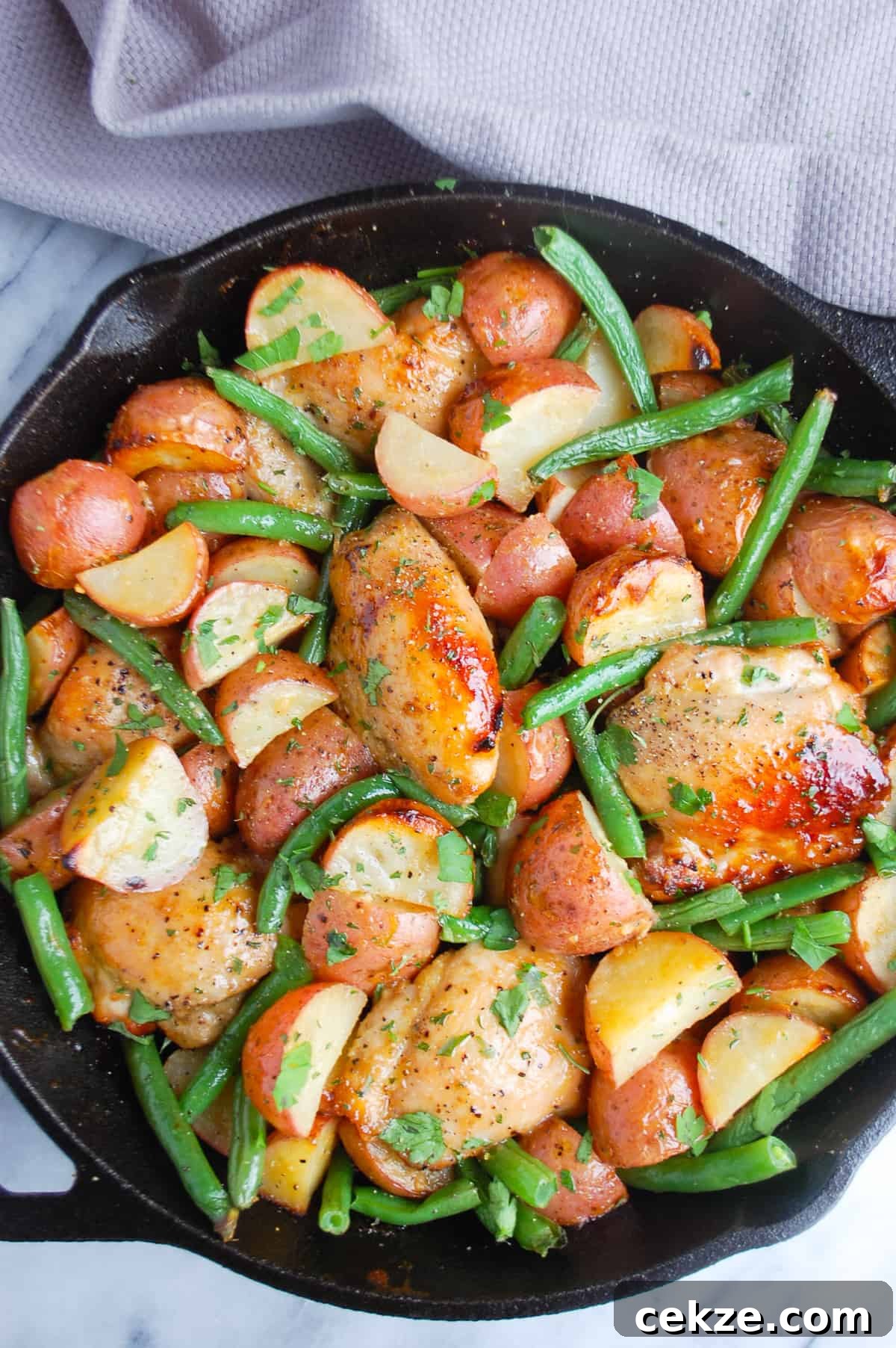One-Pan Honey Mustard Chicken Dinner Recipe 2 overhead of one pan honey mustard chicken