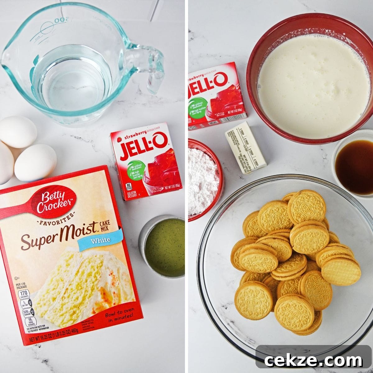 Ingredients needed to make strawberry crunch cake