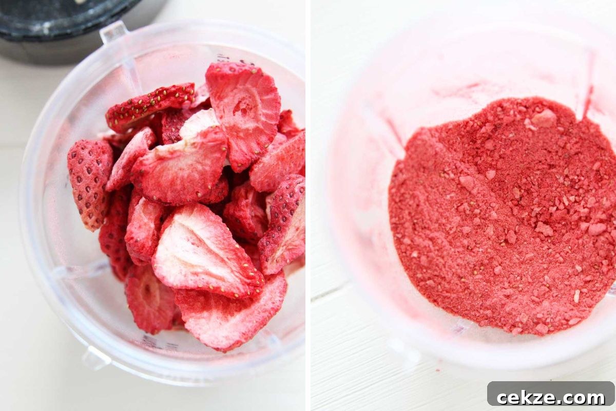 DIY dehydrated freeze dried strawberry powder mini blender