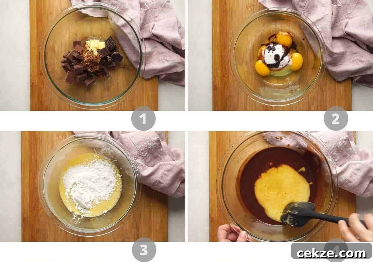 Picture collage showing step by step images on how to make mocha lava cake