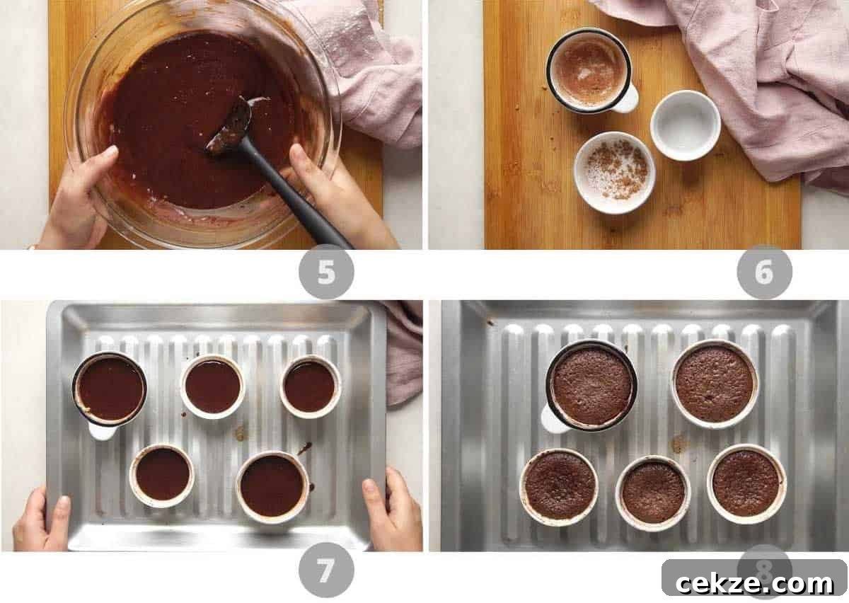 Picture collage showing step by step images on how to make mocha lava cake
