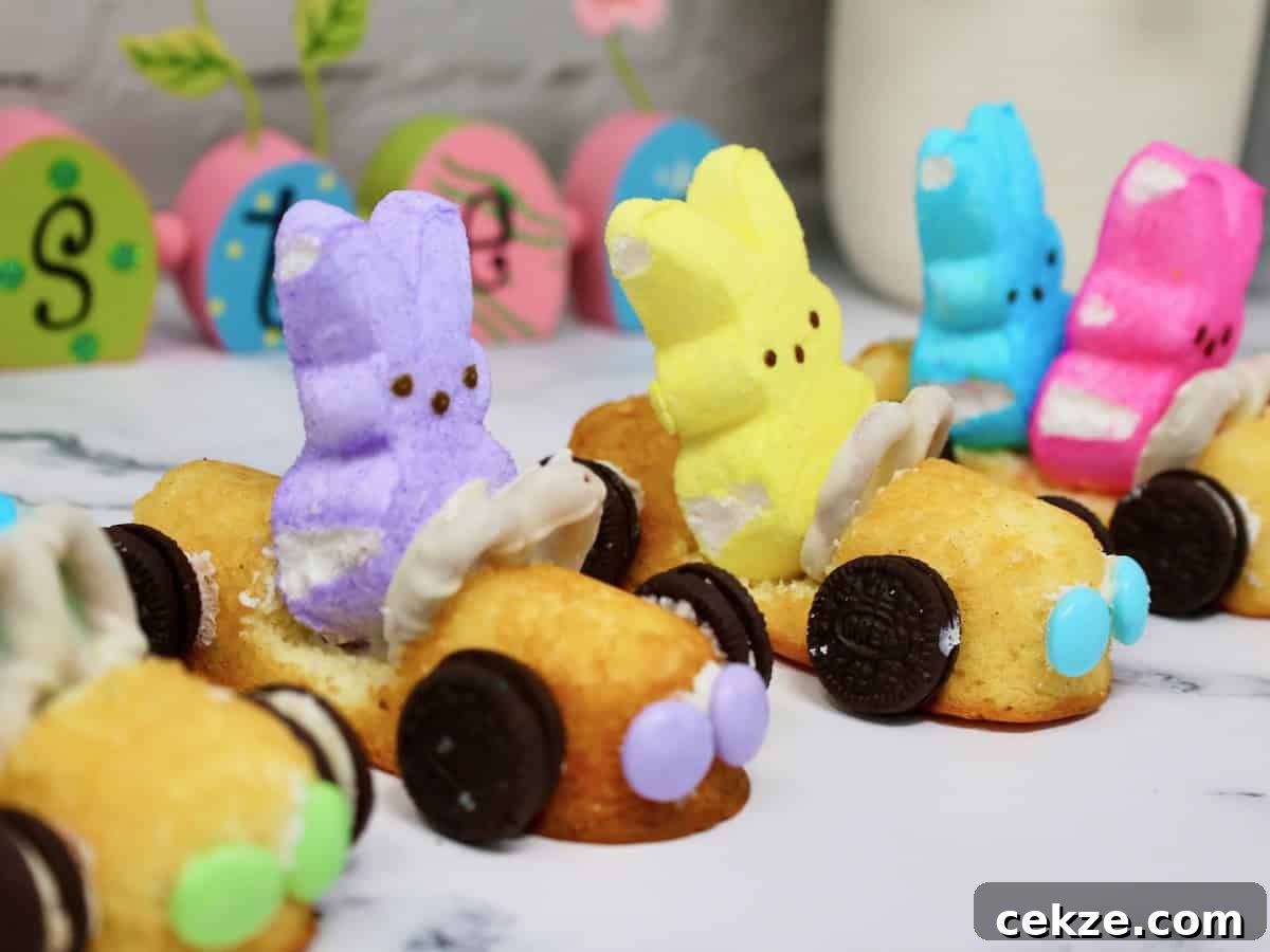 peeps race cars made from twinkies with marshmallow peeps bunnies driving them