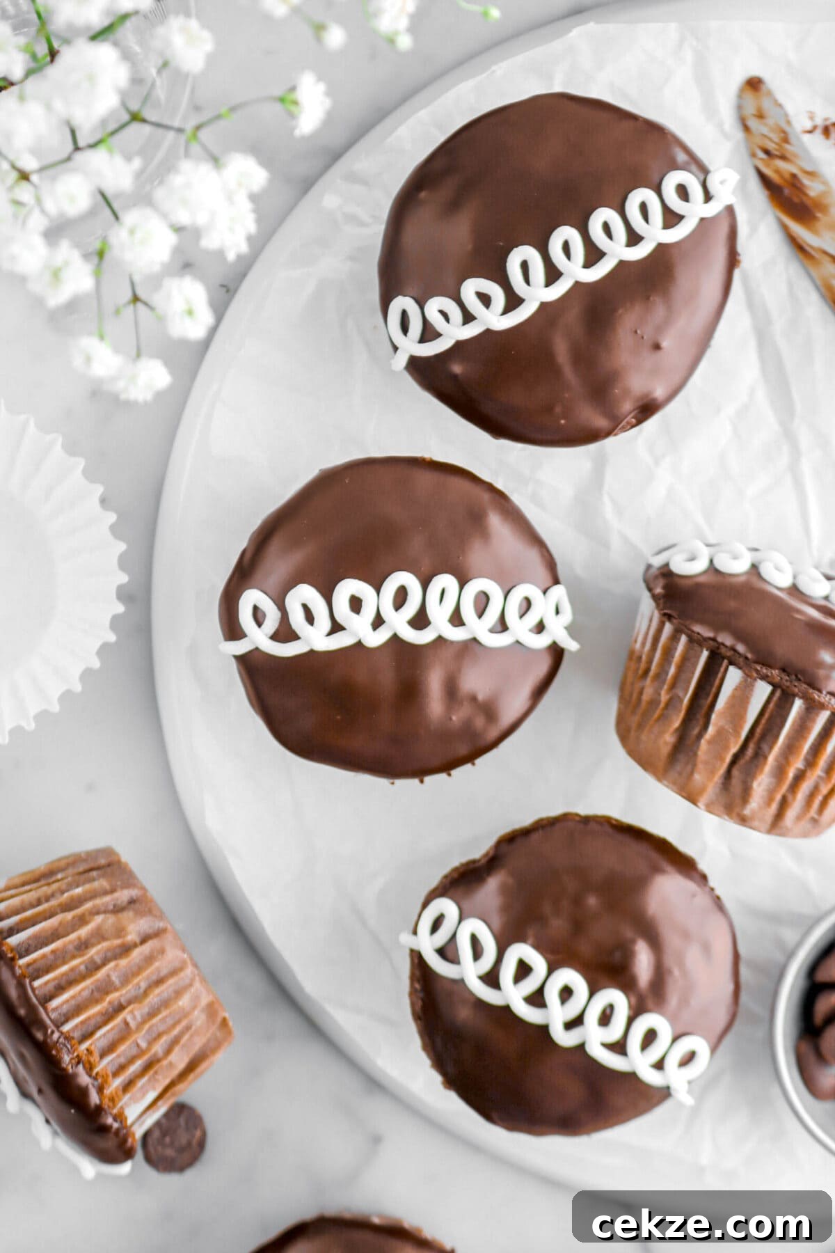 close up overhead shot of hostess cupcakes.