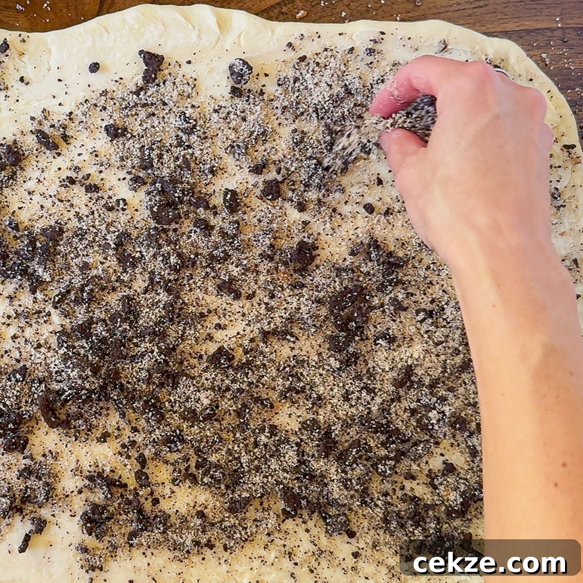Adding the oreo filling.