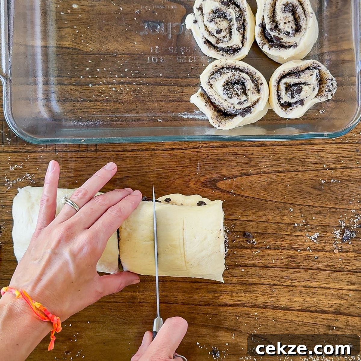 Cutting the dough.