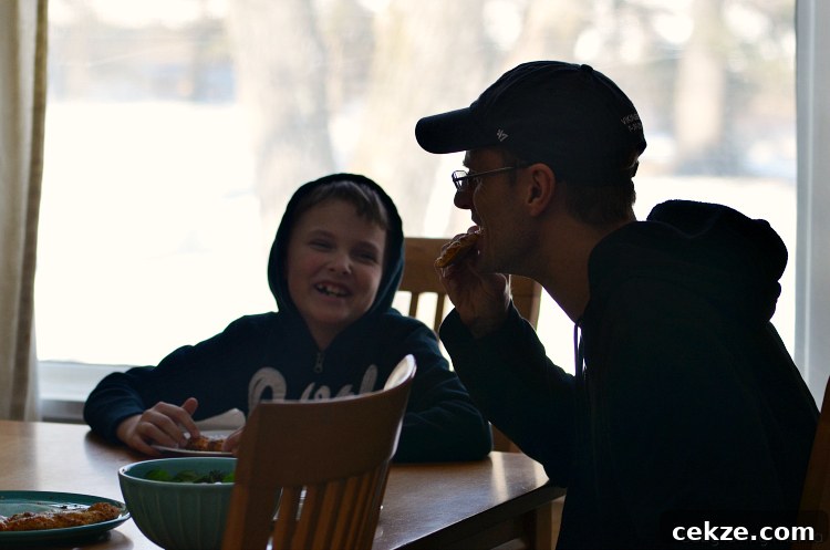 Eating Pizza as Family with Red Baron