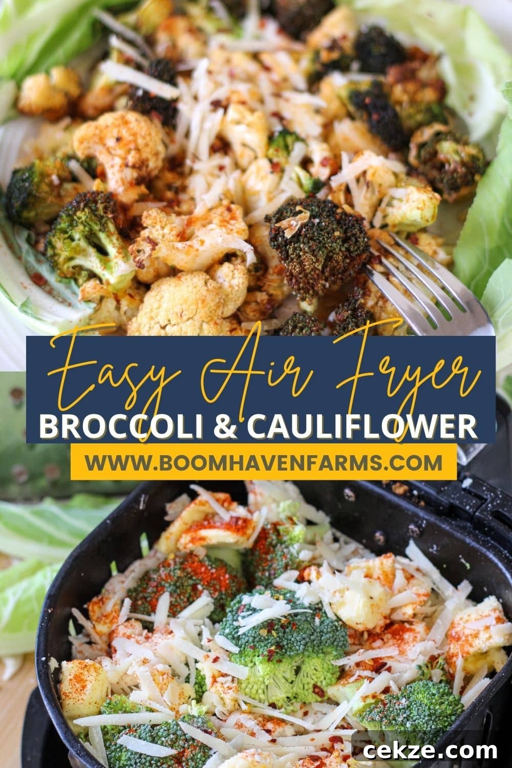 collage image of broccoli and cauliflower roasted