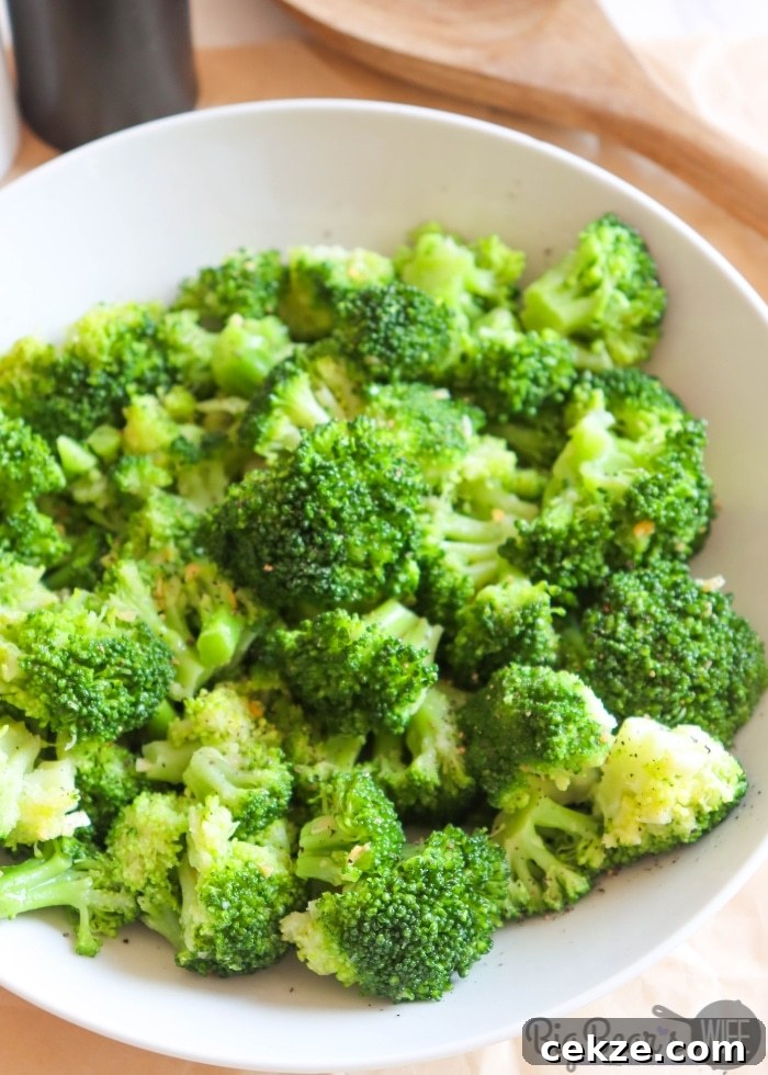 Garlic Butter Broccoli in white bowl