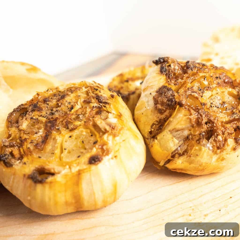 Finished roasted garlic caramelized golden brown