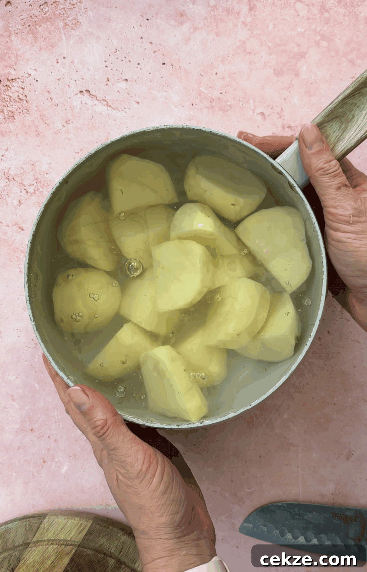 Crispy Air Fryer Roast Potatoes Recipe 4 Peel and chop the potatoes then par-boil them.