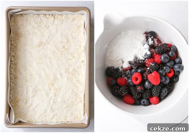 bottom crust and mixing berry filling ingredients
