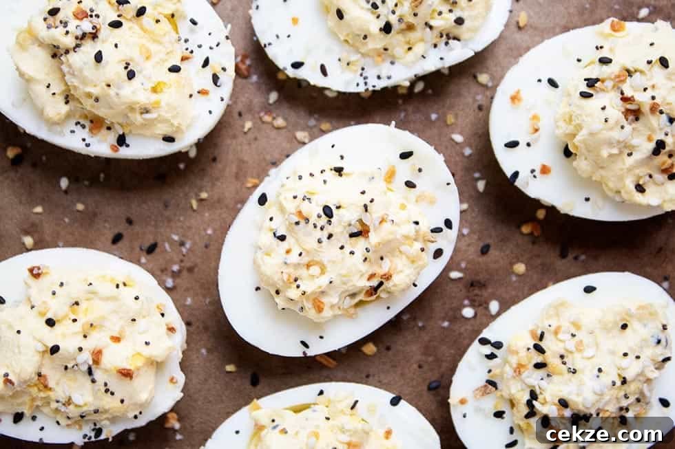 keto deviled eggs topped with seasoning served to eat