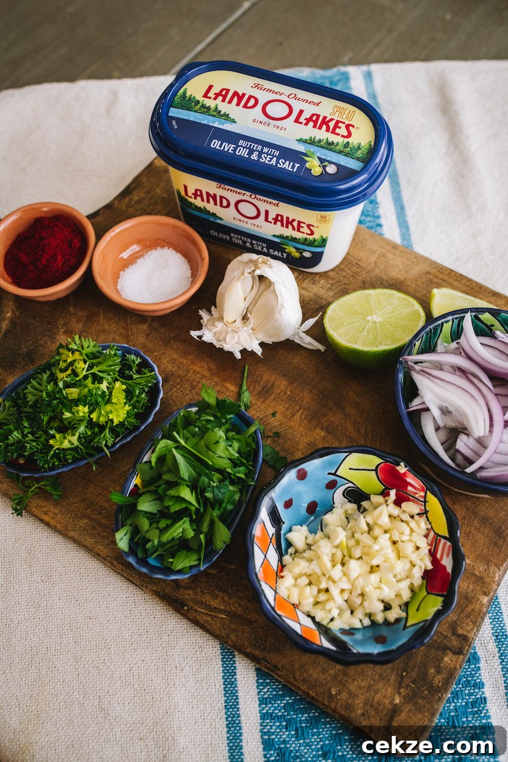 ingredients such as butter, spices, and herbs to make Camarones al Mojo de Ajo (Mexican-Style Garlic Shrimp).