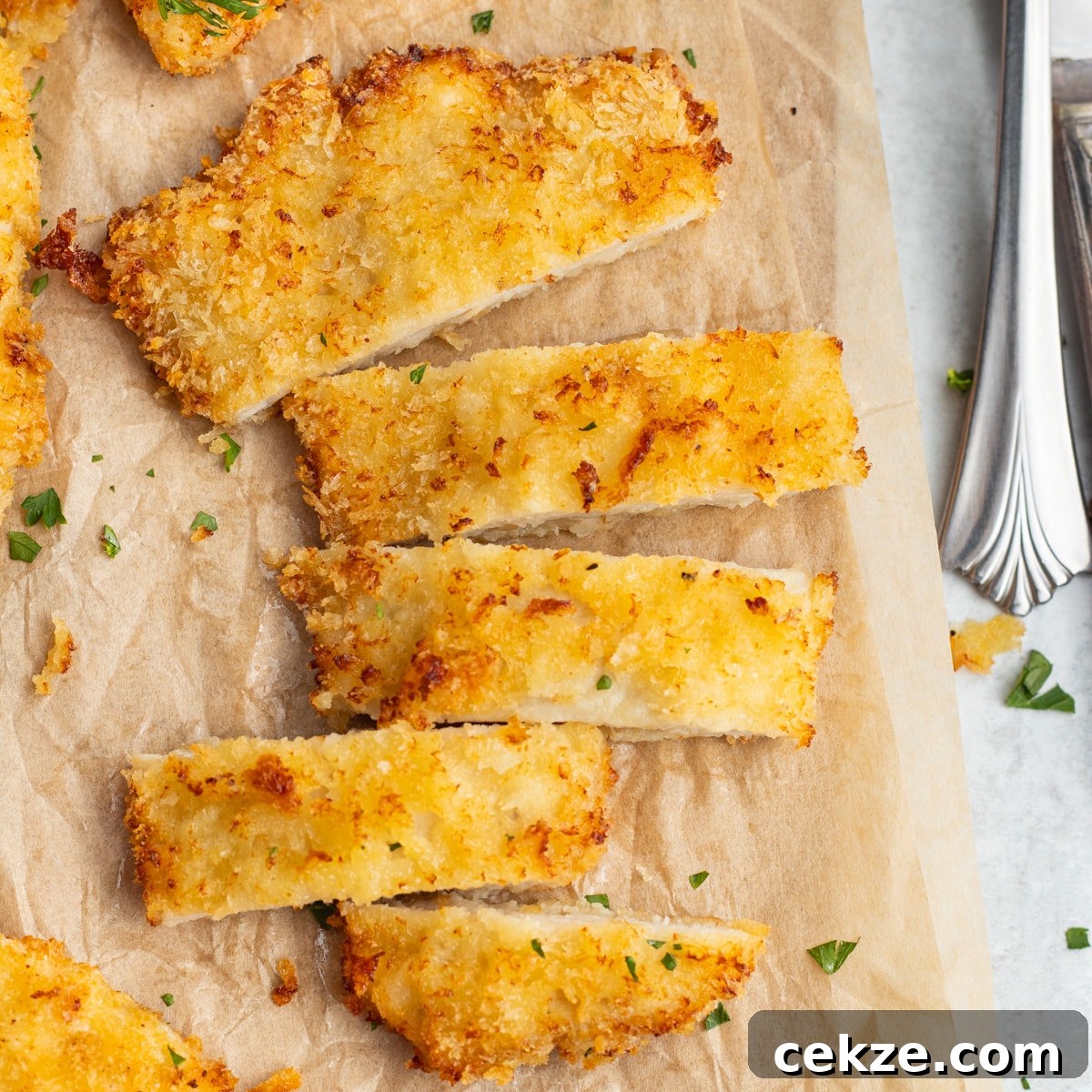 This is a picture of a sliced chicken cutlets.