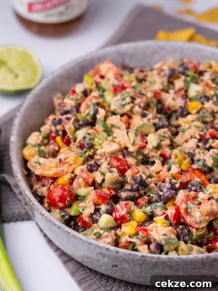 Mexican tuna salad mixed together in large bowl