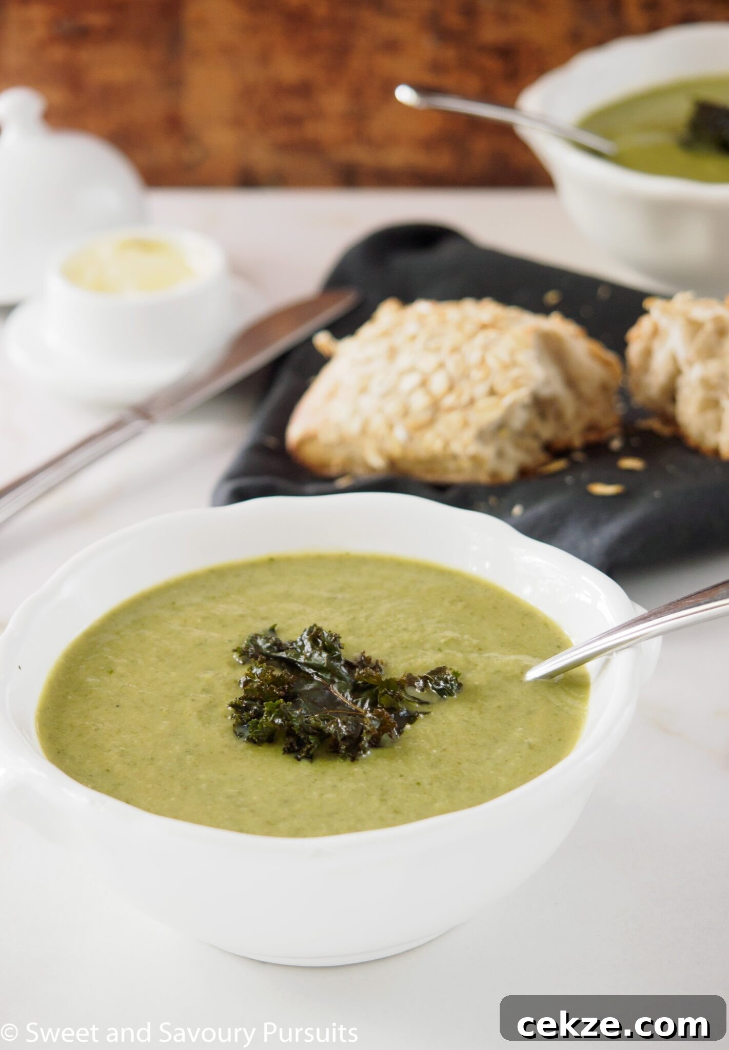 Bowl of Cauliflower, Kale and Leek Soup.