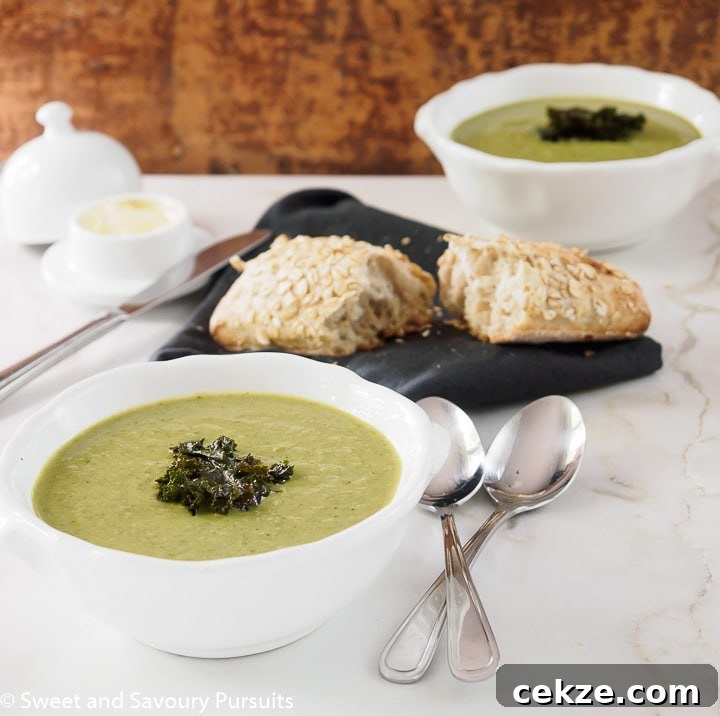 Bowls of Cauliflower, Kale and Leek Soup.