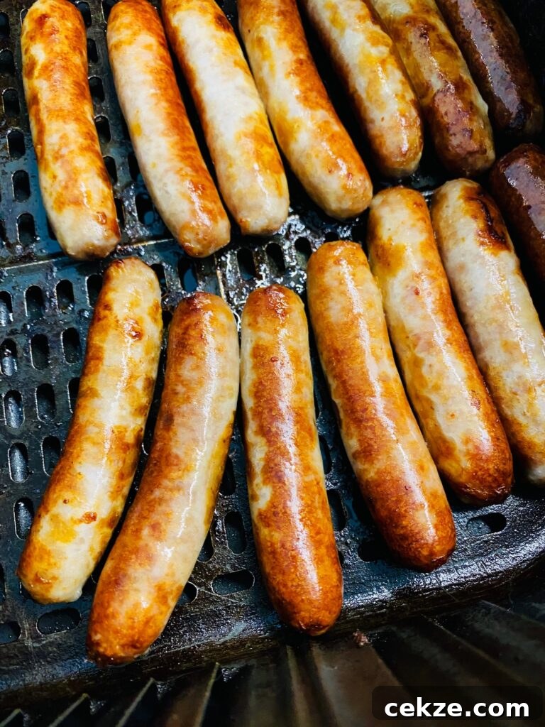 Crispy Sausage Pancake Corn Dogs Recipe 4 sausage links in air fryer after cooking