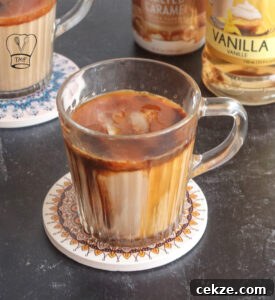 Iced caramel macchiato with caramel drizzle