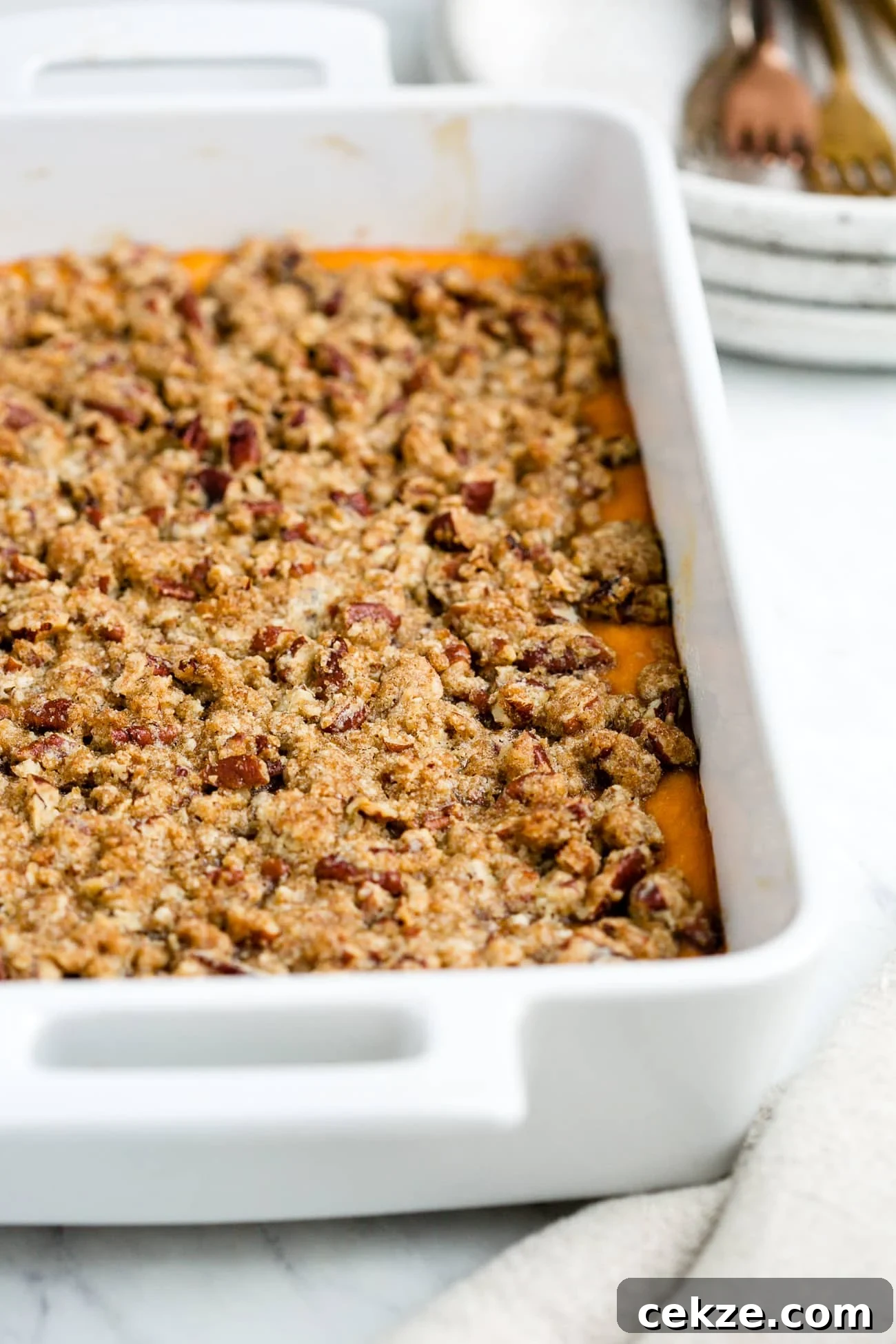 closeup of sweet potato casserole
