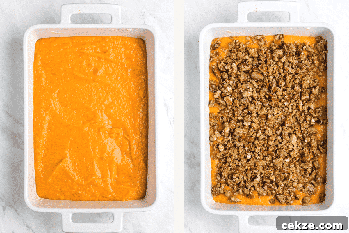 photo side by side of the sweet potato casserole 