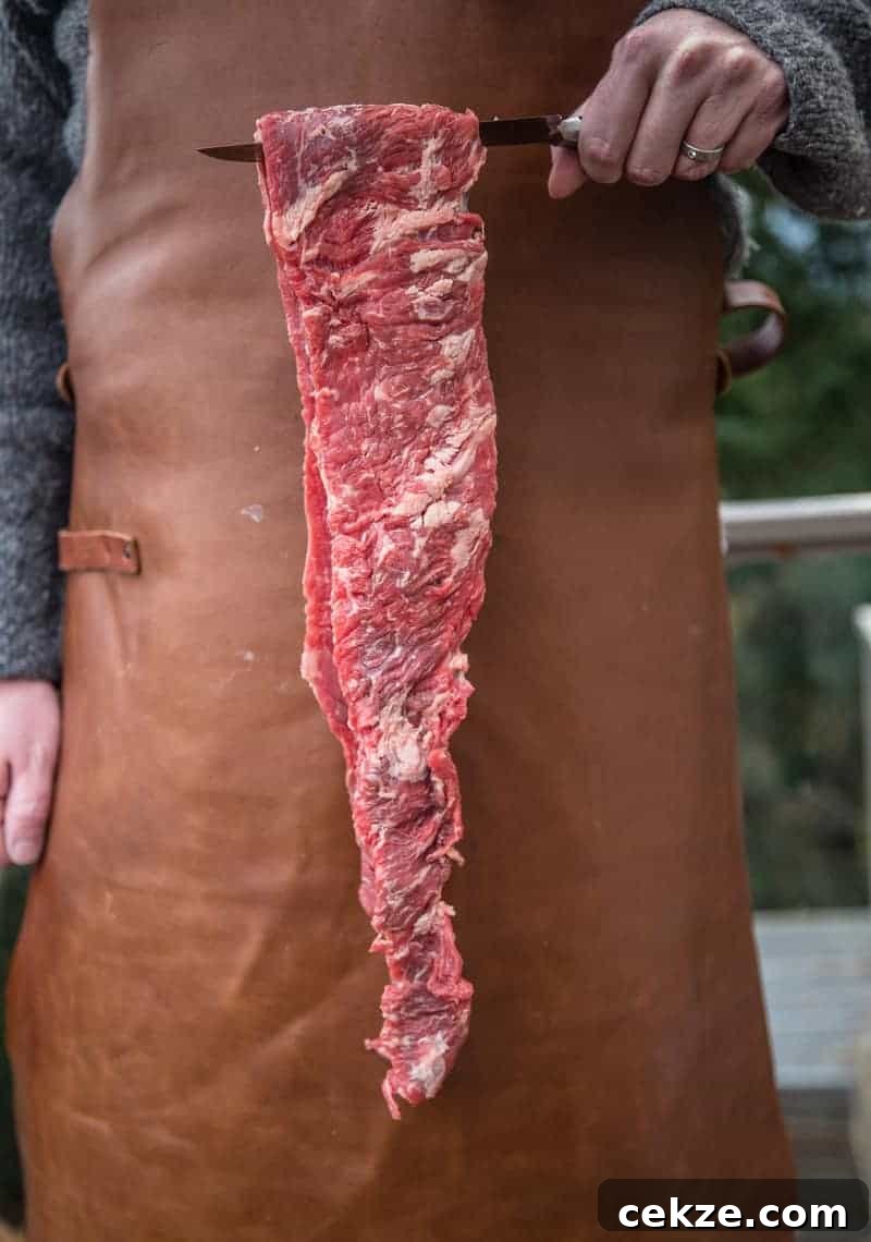 Carne Asada Skirt Steak Tacos with Citrus Garlic Marinade 3 An entire Skirt Steak before it's grilled.