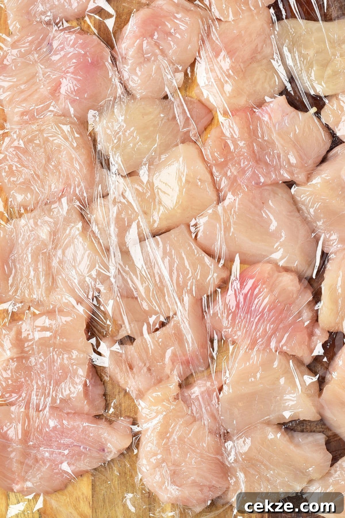 Gluten-Free Turkey Nuggets Turkey pieces covered in plastic wrap.